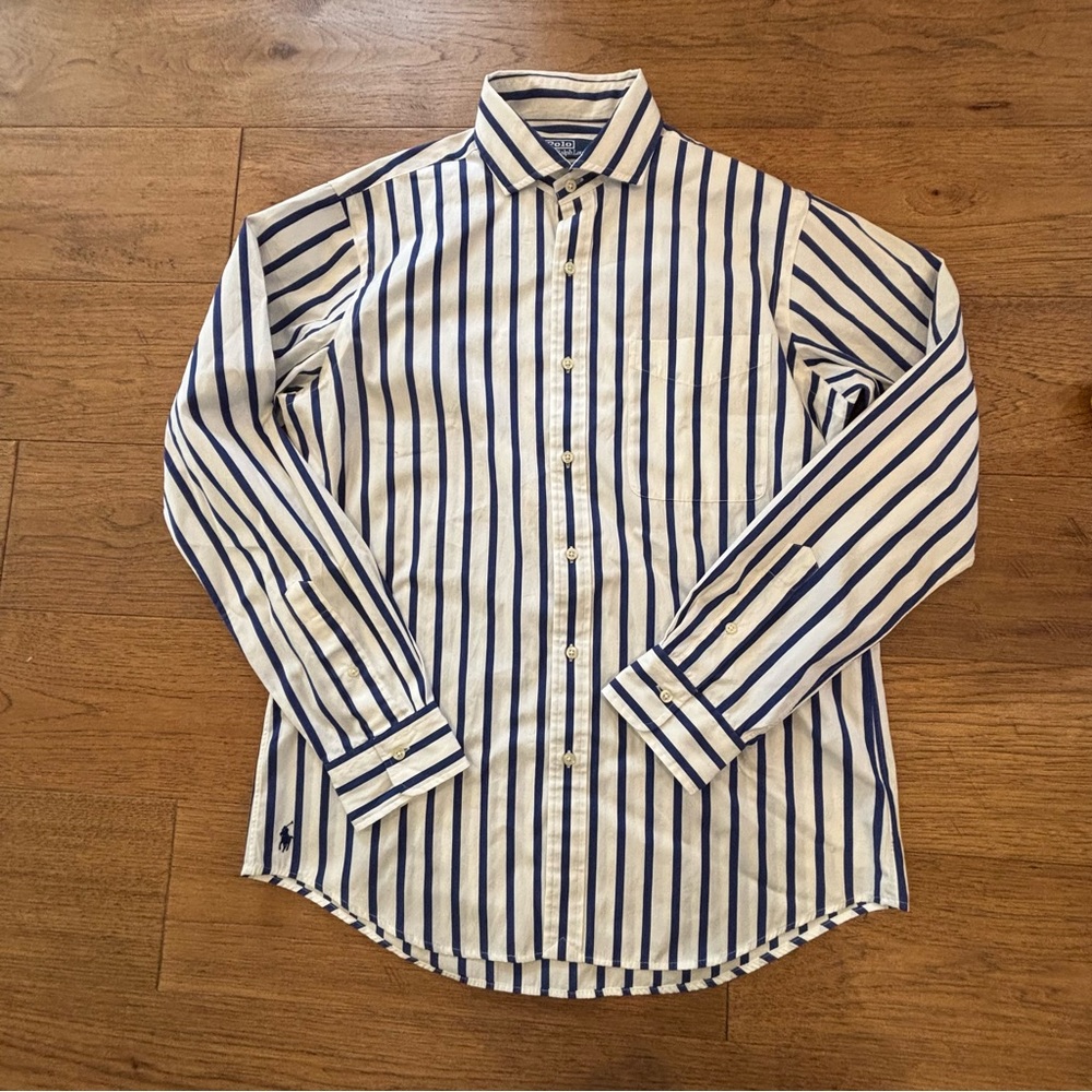 Polo Ralph Lauren blue and white button down shirt